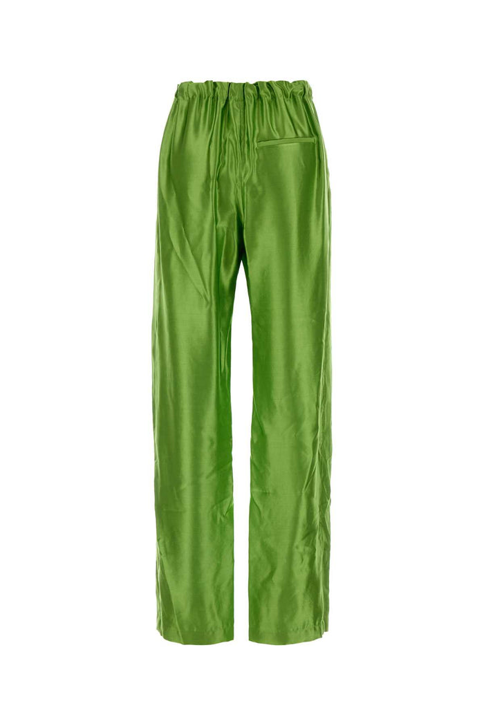 Green Satin Rohen Pant Absinthe Exterior: Viscose Cupro Pantaloni