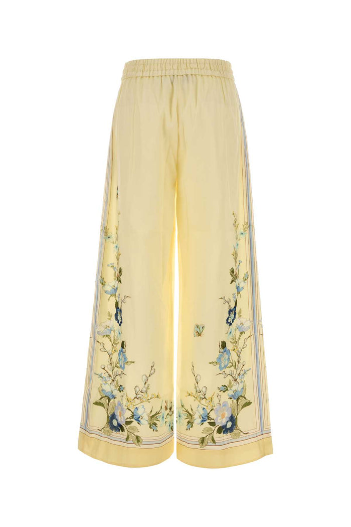 Yellow Cotton Blend Wide-Leg Pant Exterior: Silk Pantaloni