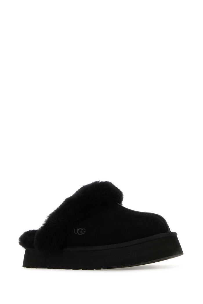 Black Suede Disquette Slippers Upper Material Leather