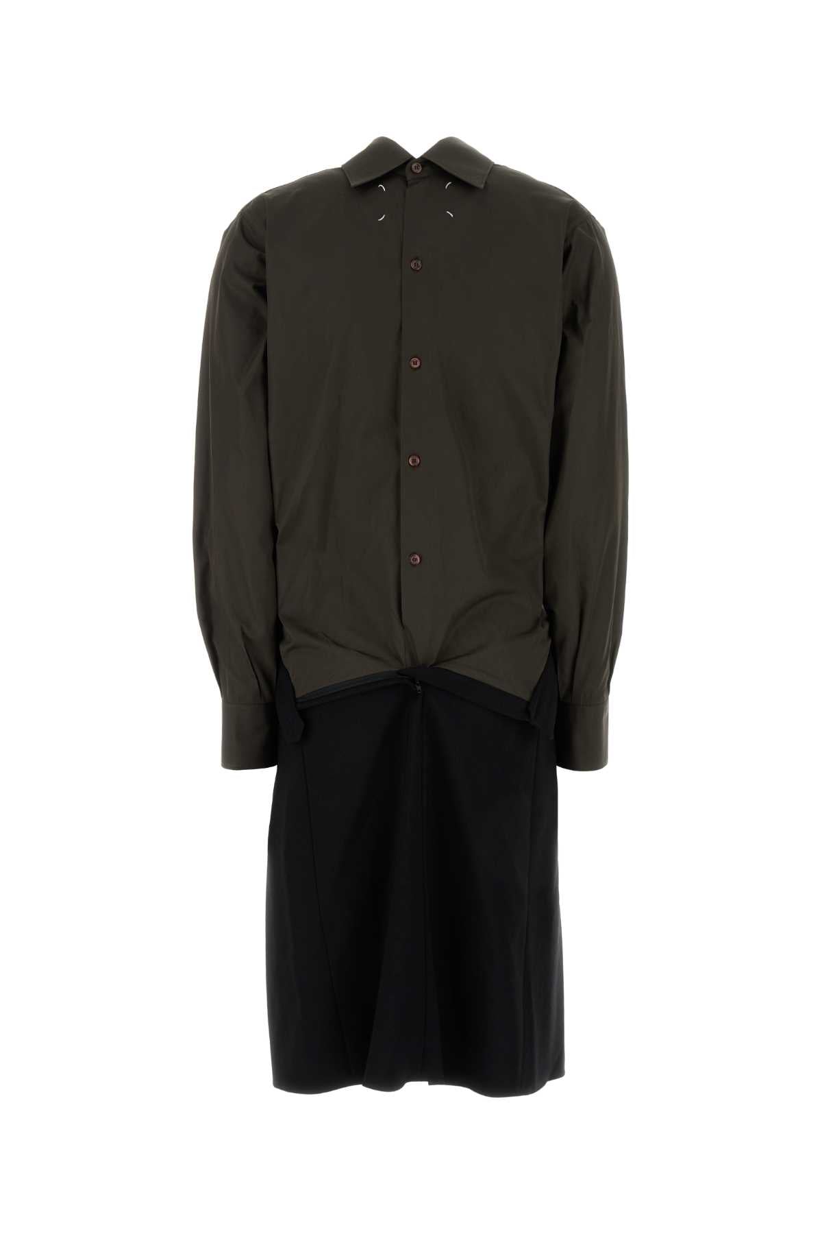 Two-Tone Poplin And Wool Shirt Dress Lightblue Abiti