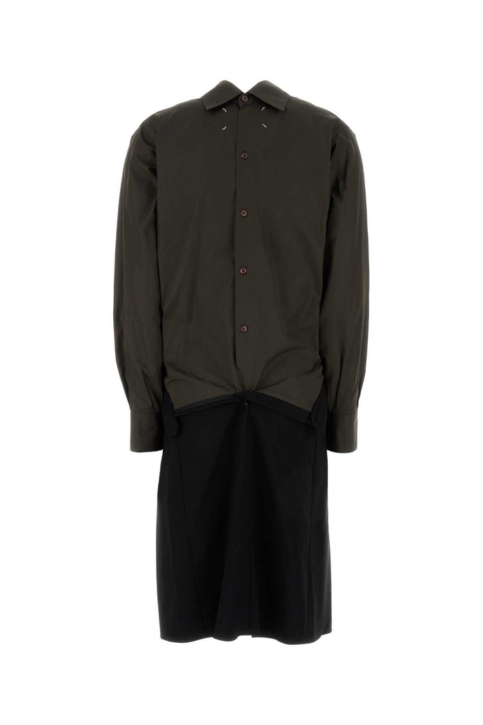 Two-Tone Poplin And Wool Shirt Dress Lightblue Abiti