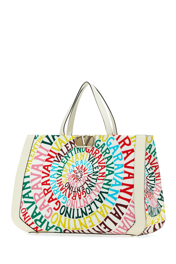 Printed Canvas And Leather Valentino Garavani Escape Shopping Bag Multicolorivory Borse A Tracolla