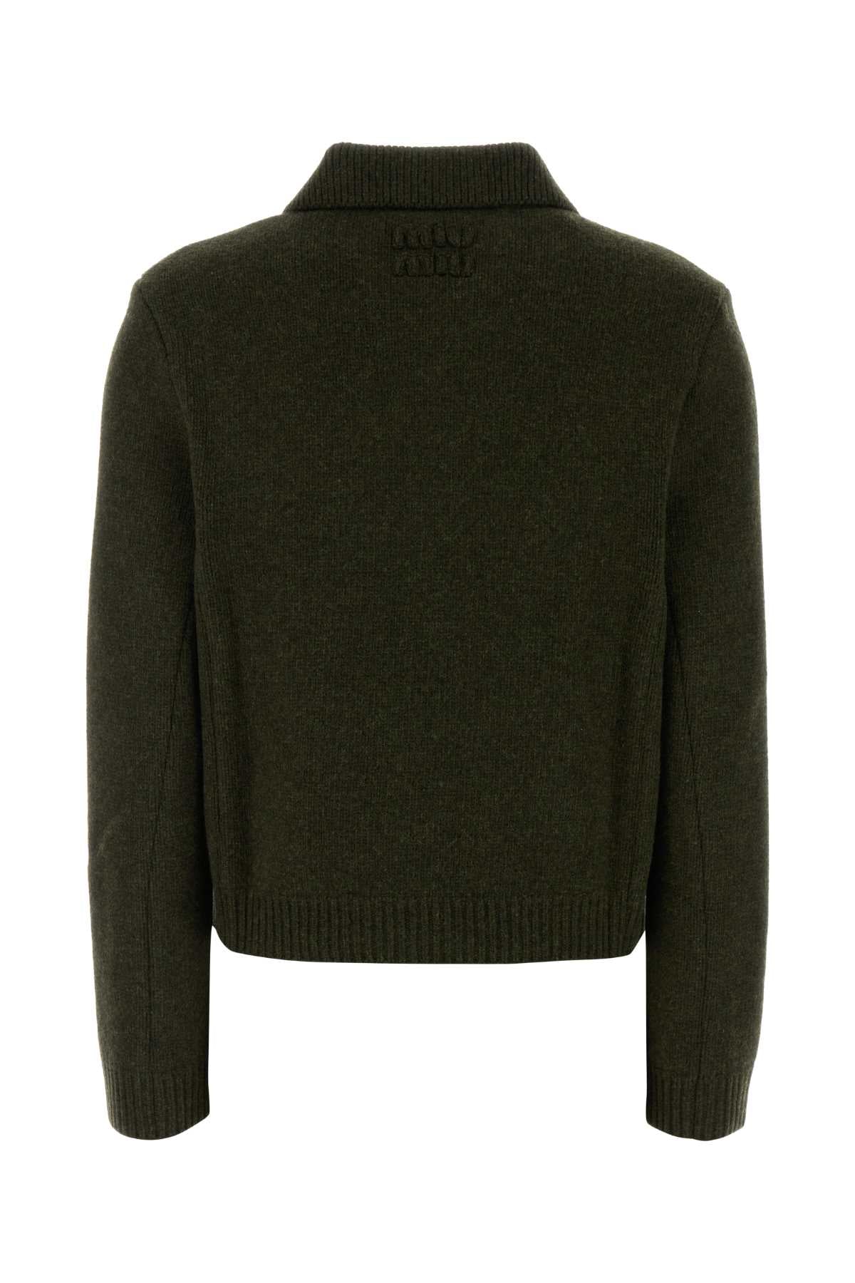 Bottle Green Wool Cardigan Militare Maglieria