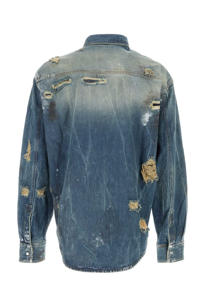 Denim Shirt Distressedblue Exterior: Cotton Camicie