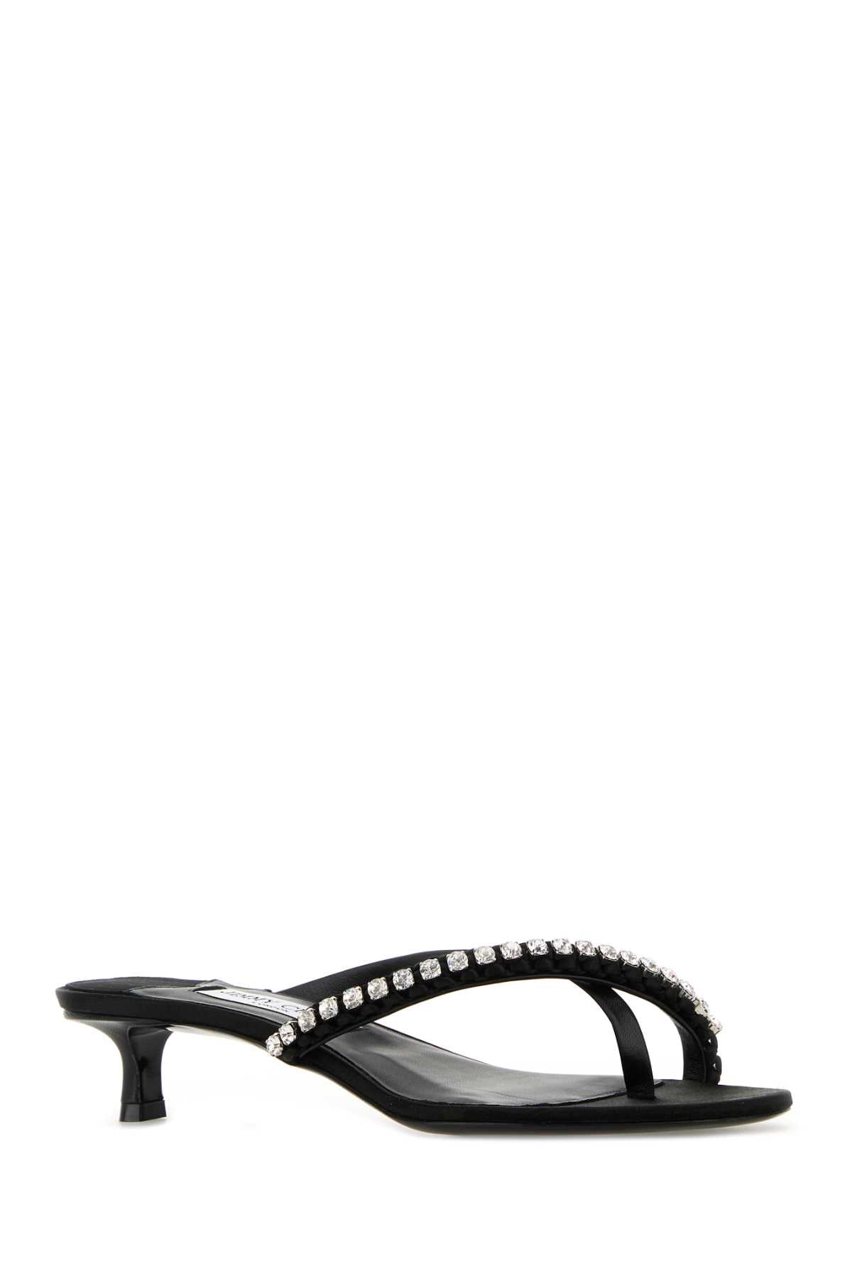 Black Nappa Leather And Satin Dila 35 Mules Blackcrystal Sandali