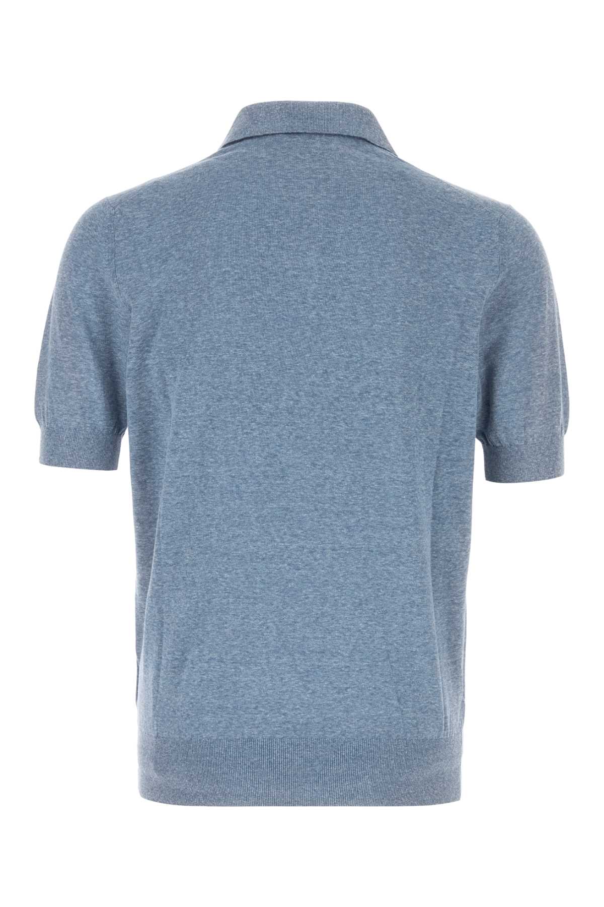 Cerulean Blue Linen Blend Polo Shirt C7864 Exterior: Silk