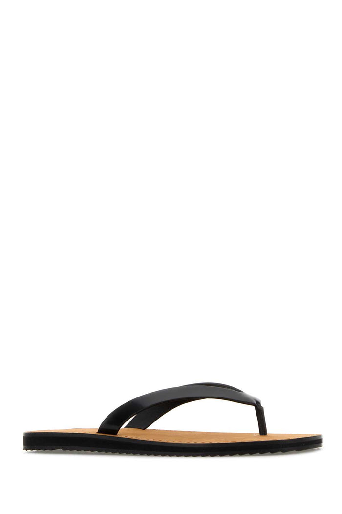 Black Leather City Thong Slippers Blacknatural