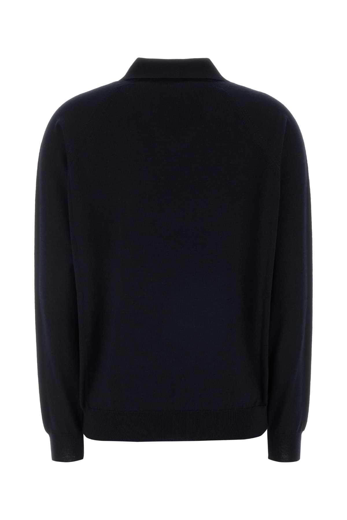 Midnight Blue Wool Polo Shirt Bleugrigio Exterior: Virgin Maglieria