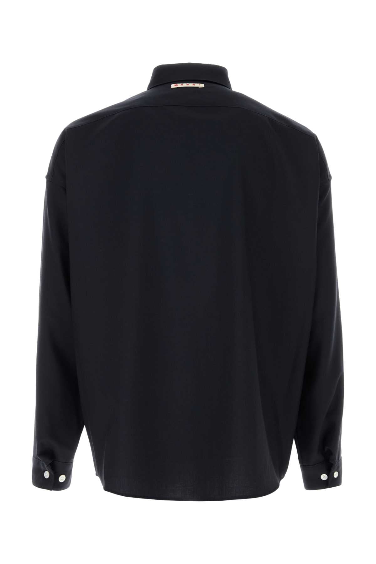 Midnight Blue Twill Shirt Blublack Exterior: Virgin Wool Camicie