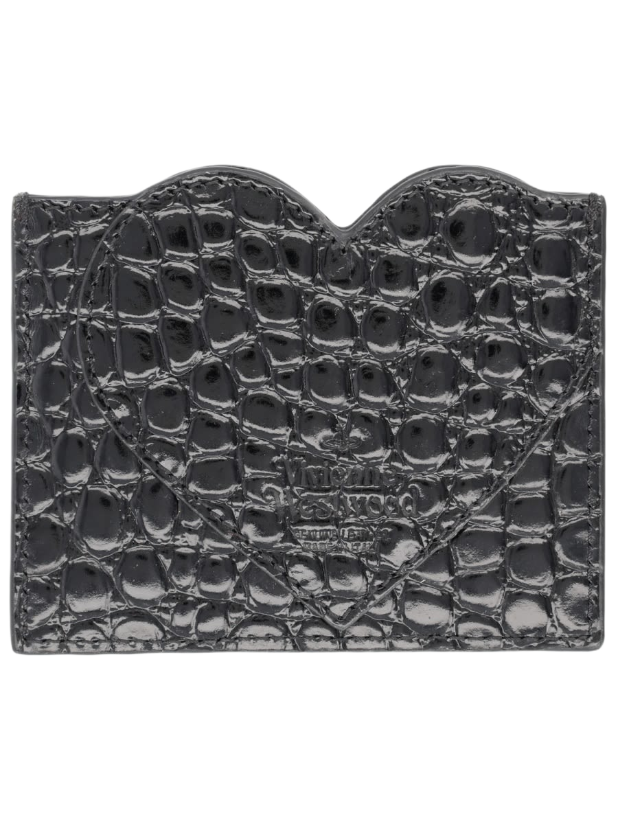 Card Holder Heart Black Calf Leather Wallet