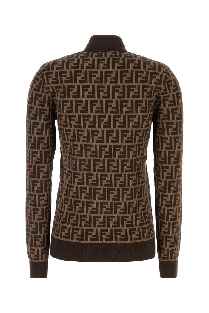 Embroidered Cotton Sweater Tobacco Exterior: Maglieria