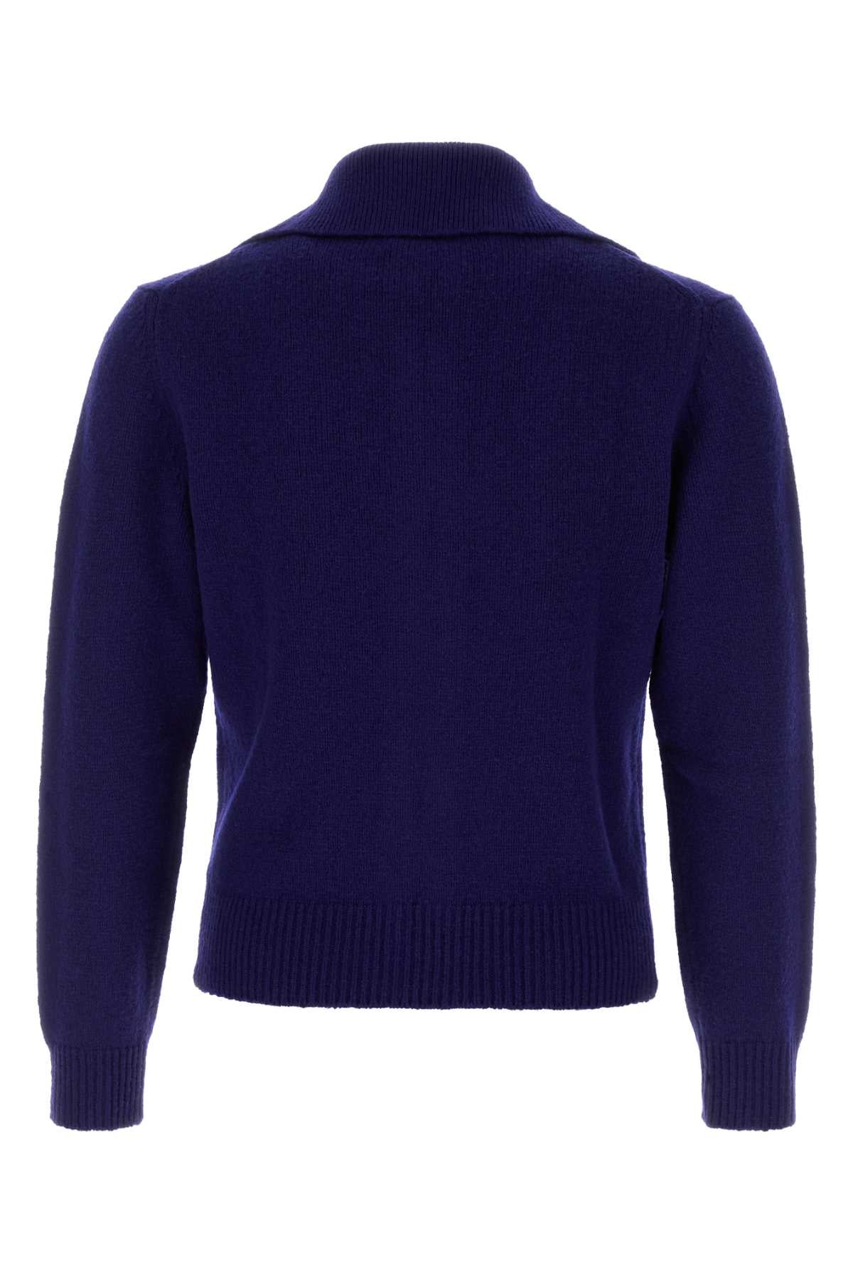 Blue Wool Blend Cardigan Inkblue Exterior: Nylon Maglieria