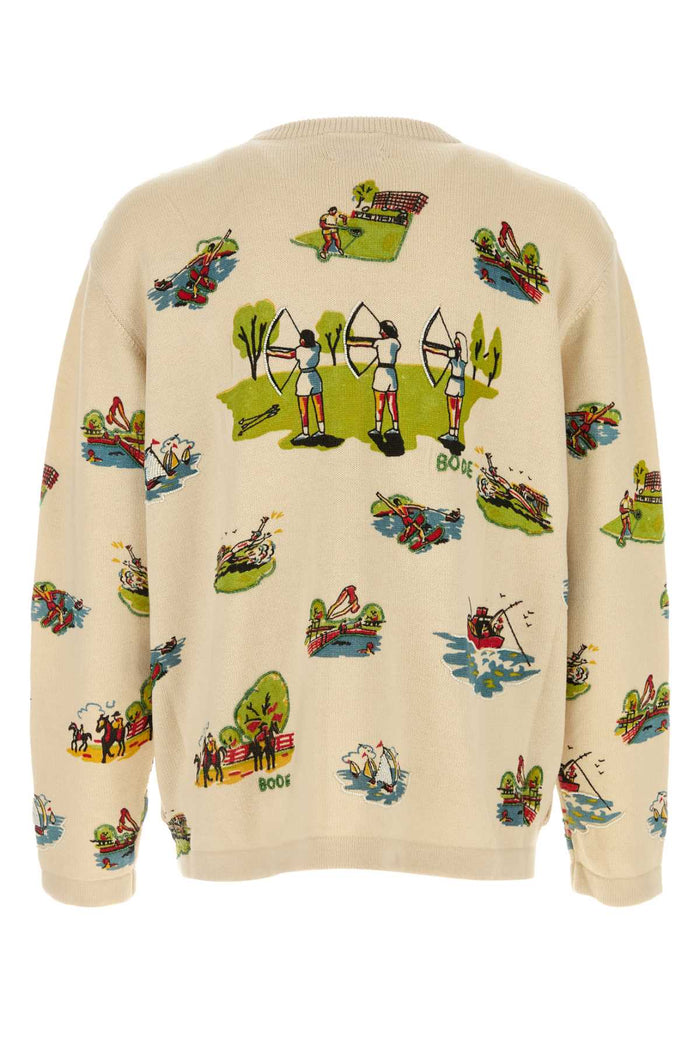 Embroidered Wool Blend Cardigan Exterior: Merino Cotton Maglieria