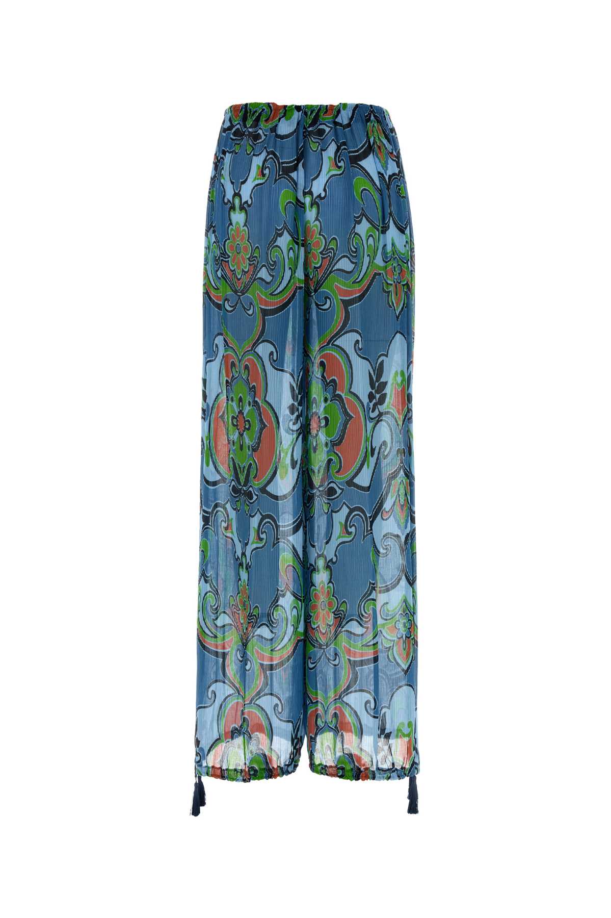 Printed Viscose Blend Wide-Leg Pant Stampafdoazzurro Exterior: Silk Pantaloni