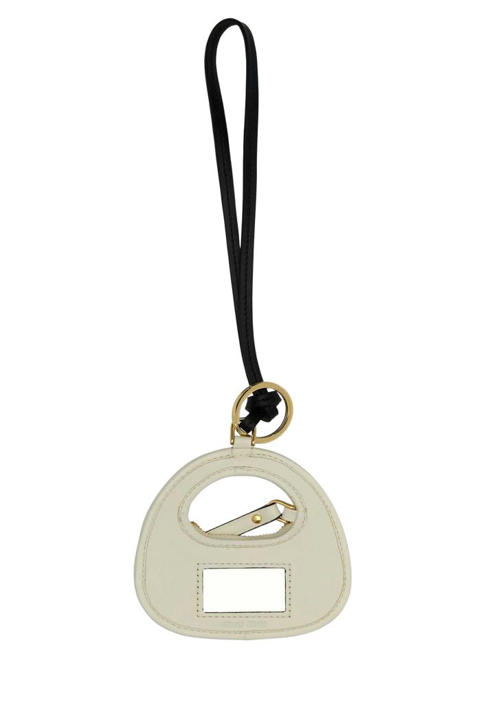 Ivory Leather Keyring Bianco Agnello Portachiavi