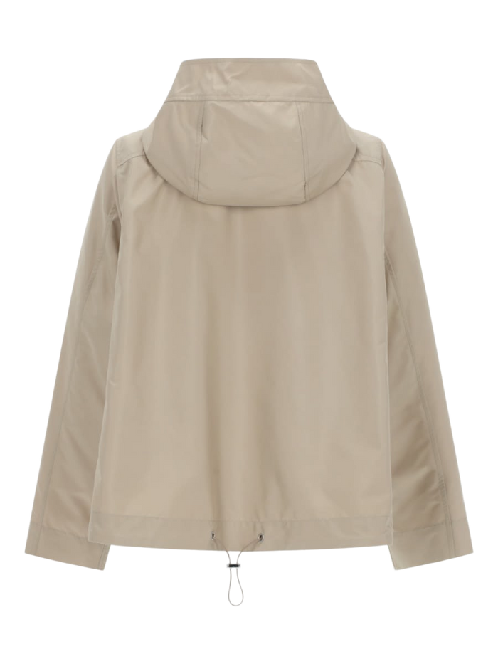 Short Parka With Hook And Loop Closure Beige Polyester Sports Jackets