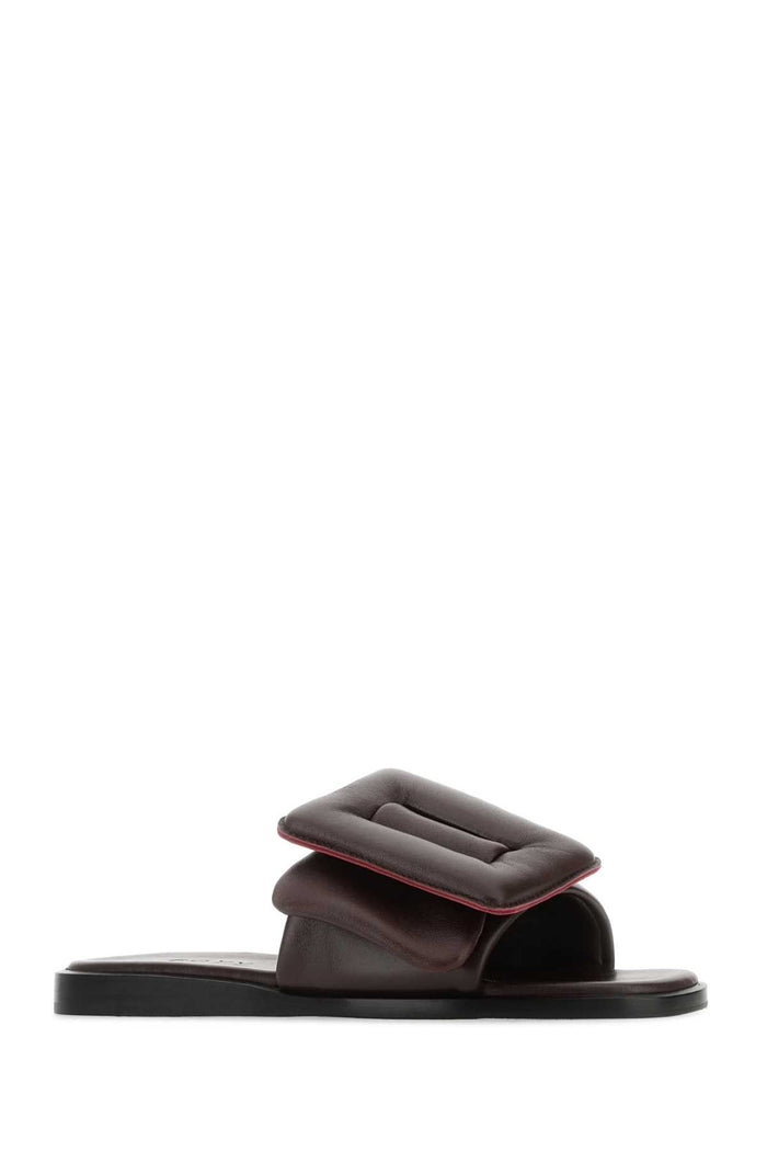 Chocolate Leather Puffy Slippers Carob