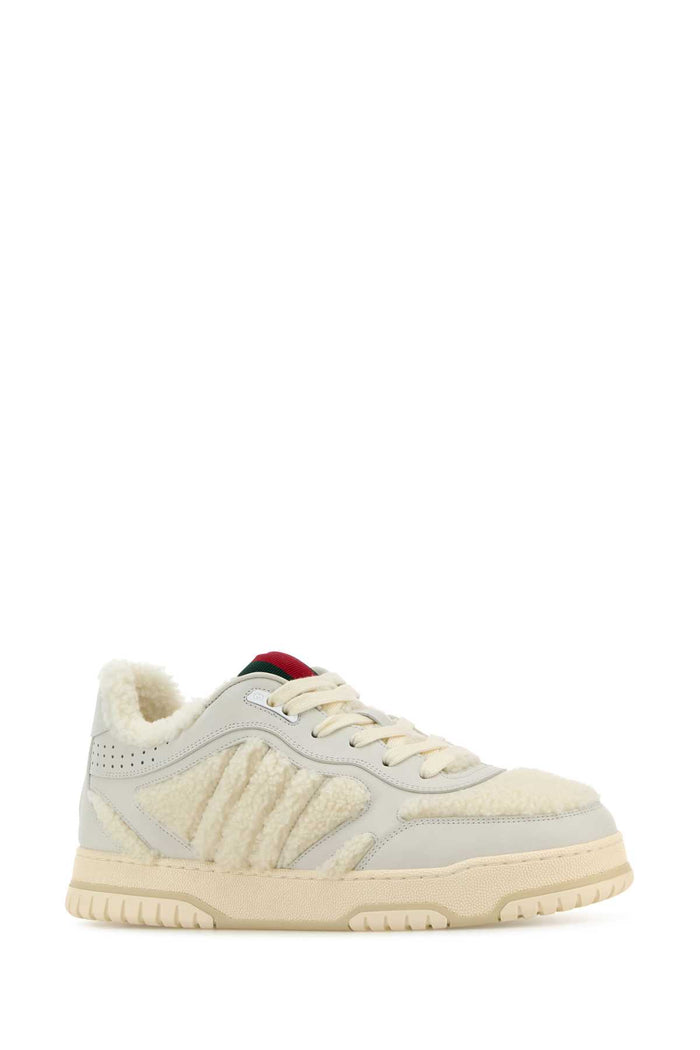 White Leather And Teddy Re-Web Sneakers Zwhgrwhzwhvrv