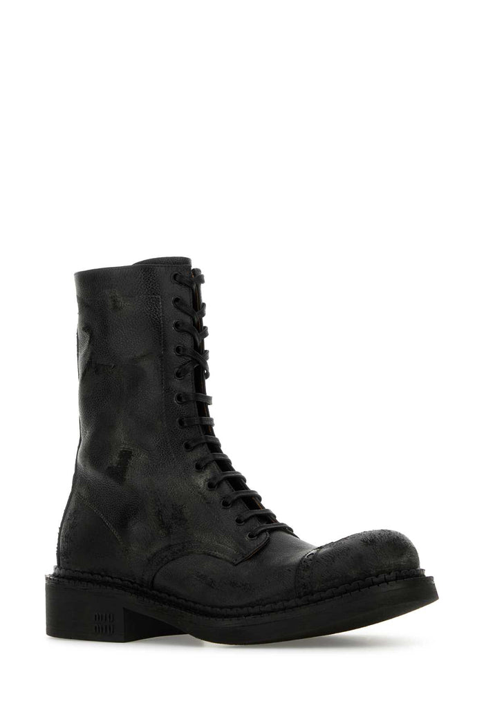 Black Leather Ankle Boots Nero Vitello Stivali