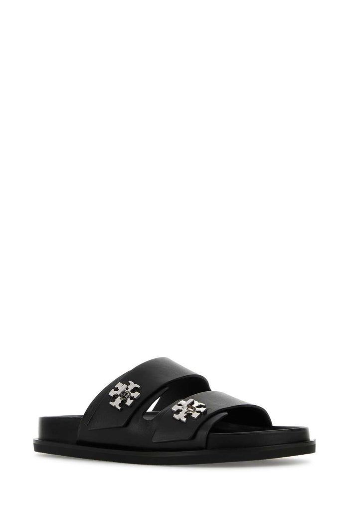 Black Leather Slippers