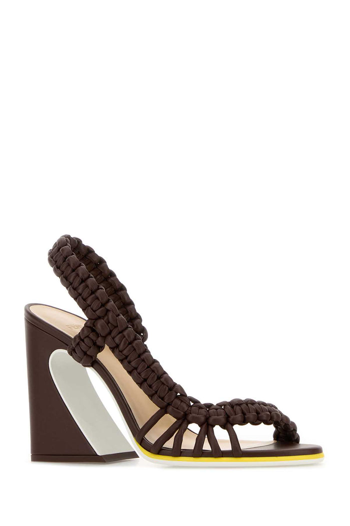 Brown Leather Fendi Arc Sandals Mahogany+gial Bianco Sandali