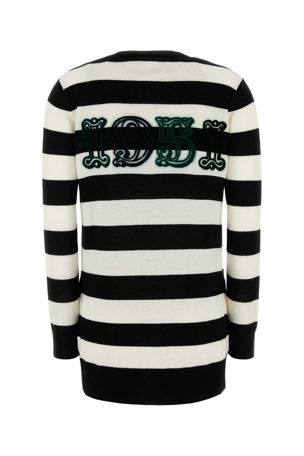 Embroidered Wool Fiemme Cardigan Bianco Nero Exterior: Virgin Maglieria