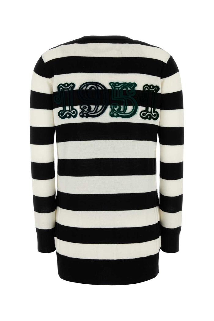 Embroidered Wool Fiemme Cardigan Bianco Nero Exterior: Virgin Maglieria