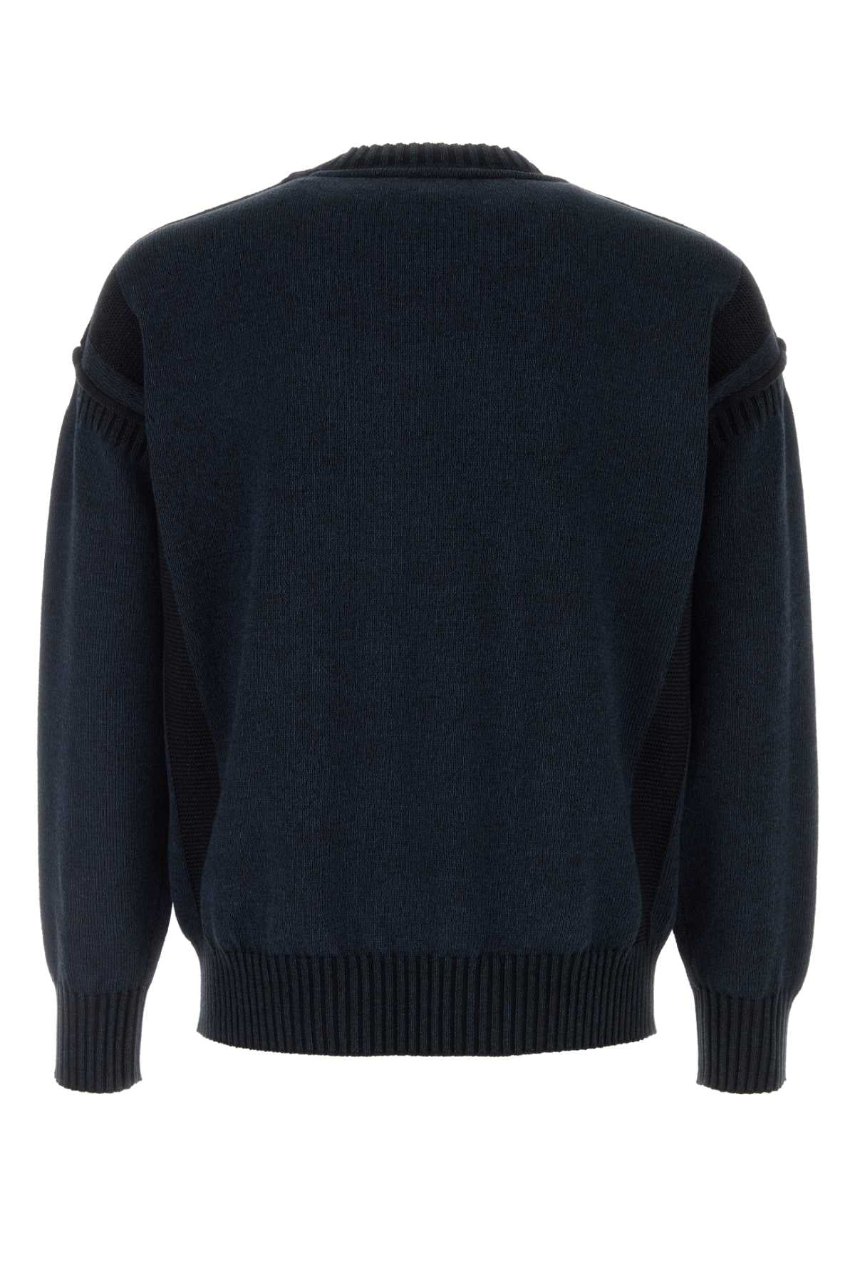 Midnight Blue Cotton Blend Sweater Black Exterior: Wool Maglieria