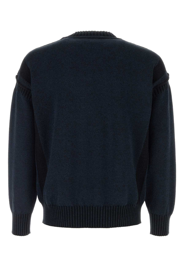 Midnight Blue Cotton Blend Sweater Black Exterior: Wool Maglieria