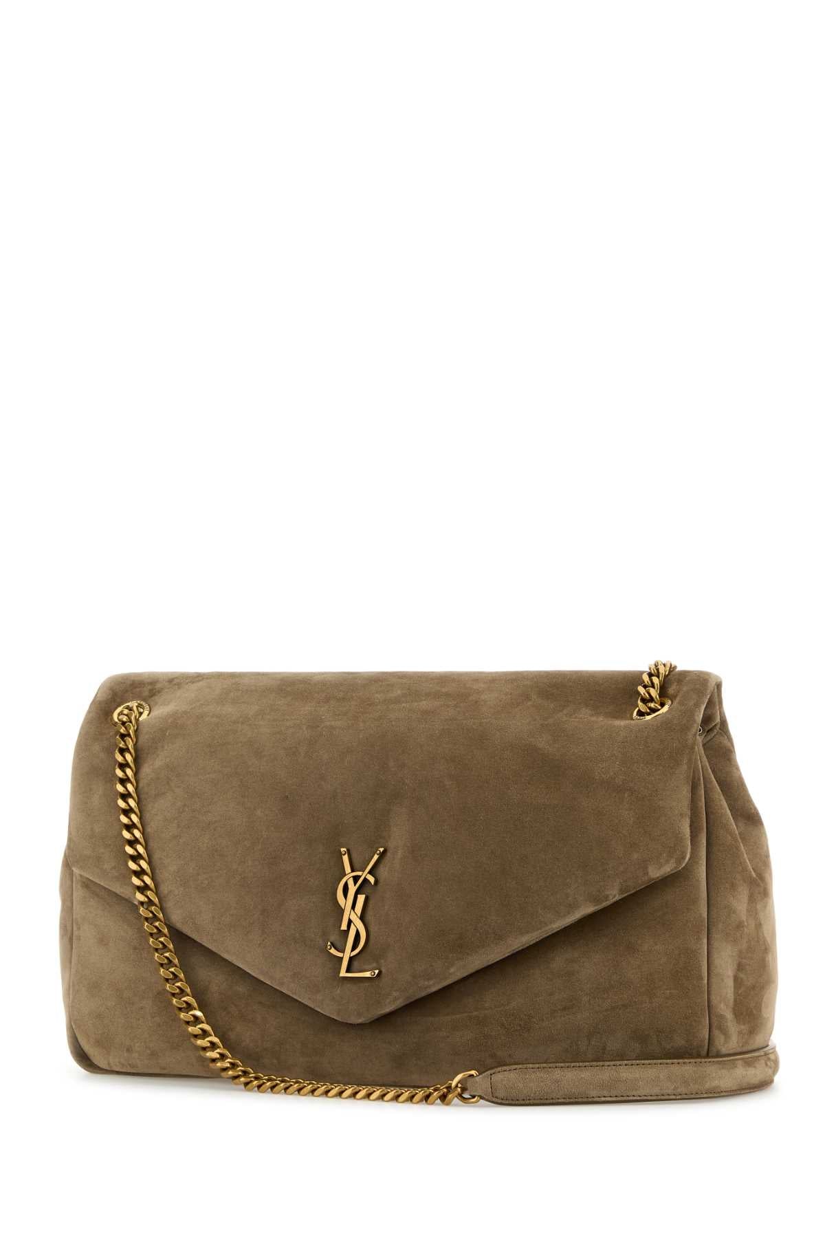 Dove Grey Suede Leather Large Calypso Shoulder Bag Dry Grain Borse A Tracolla