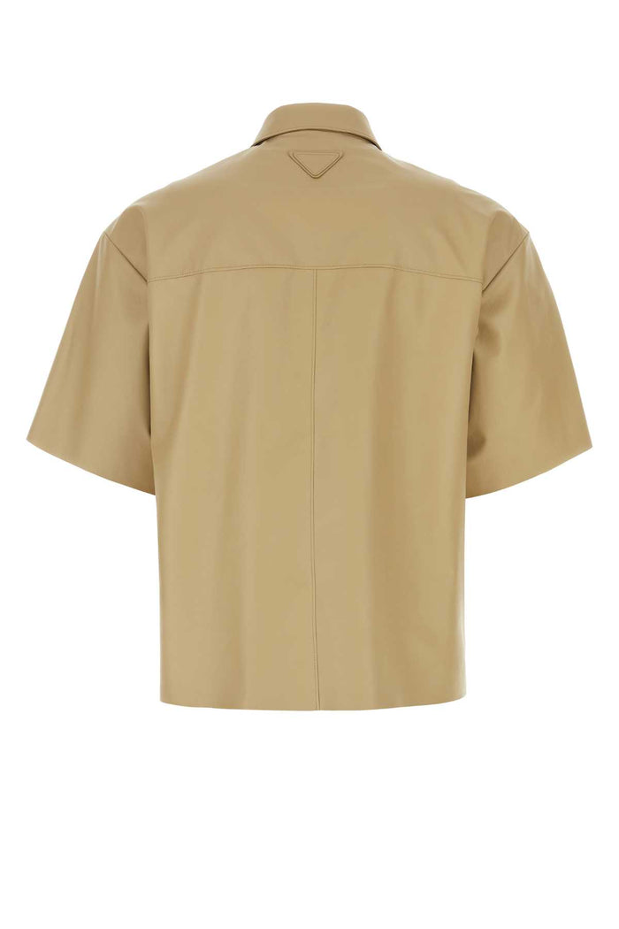 Beige Leather Shirt Kaki Vitello-trochus Niloticus Camicie