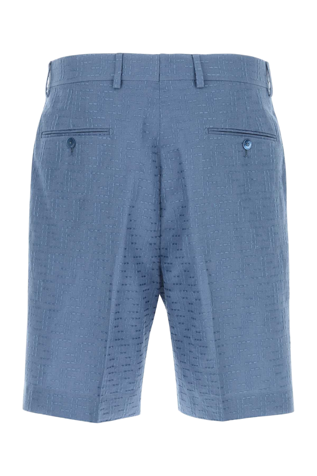 Cerulean Blue Linen Blend Bermuda Shorts Baia Exterior: Cotton