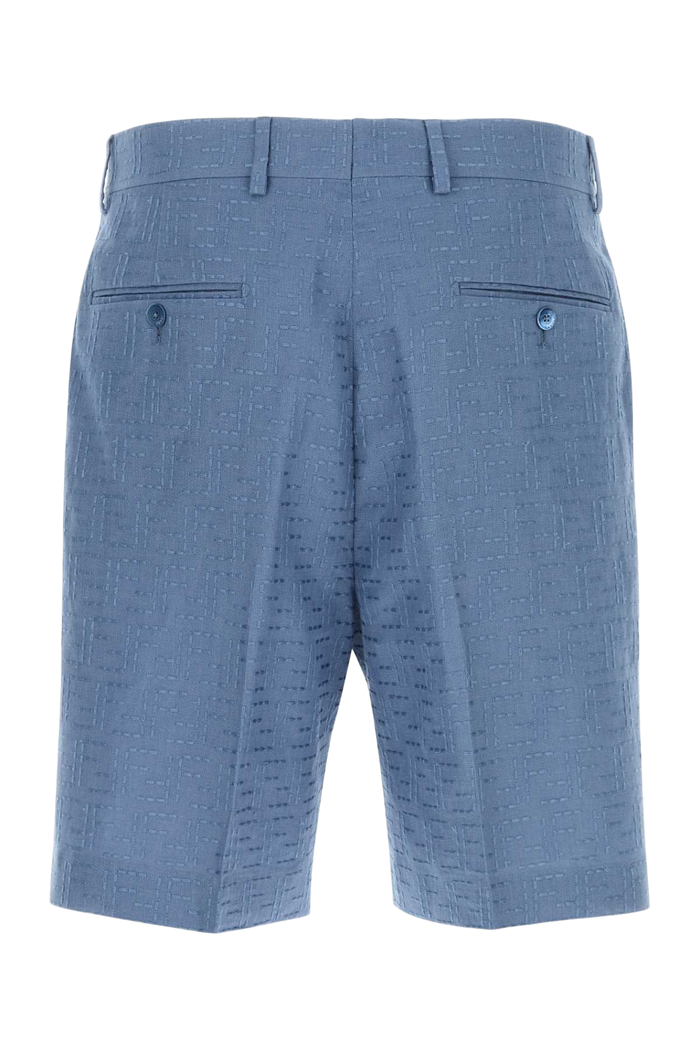 Cerulean Blue Linen Blend Bermuda Shorts Baia Exterior: Cotton