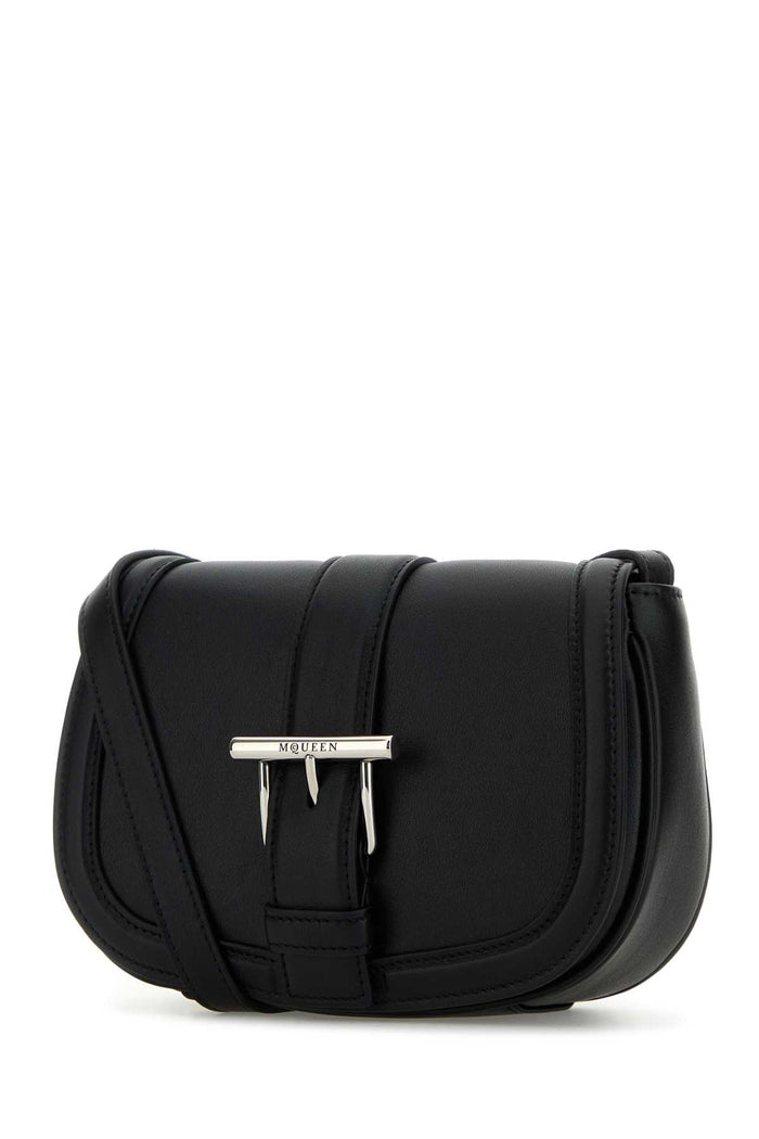 Black Leather Mini Satchel Crossbody Bag Blacksilver T-bar Borse A Tracolla