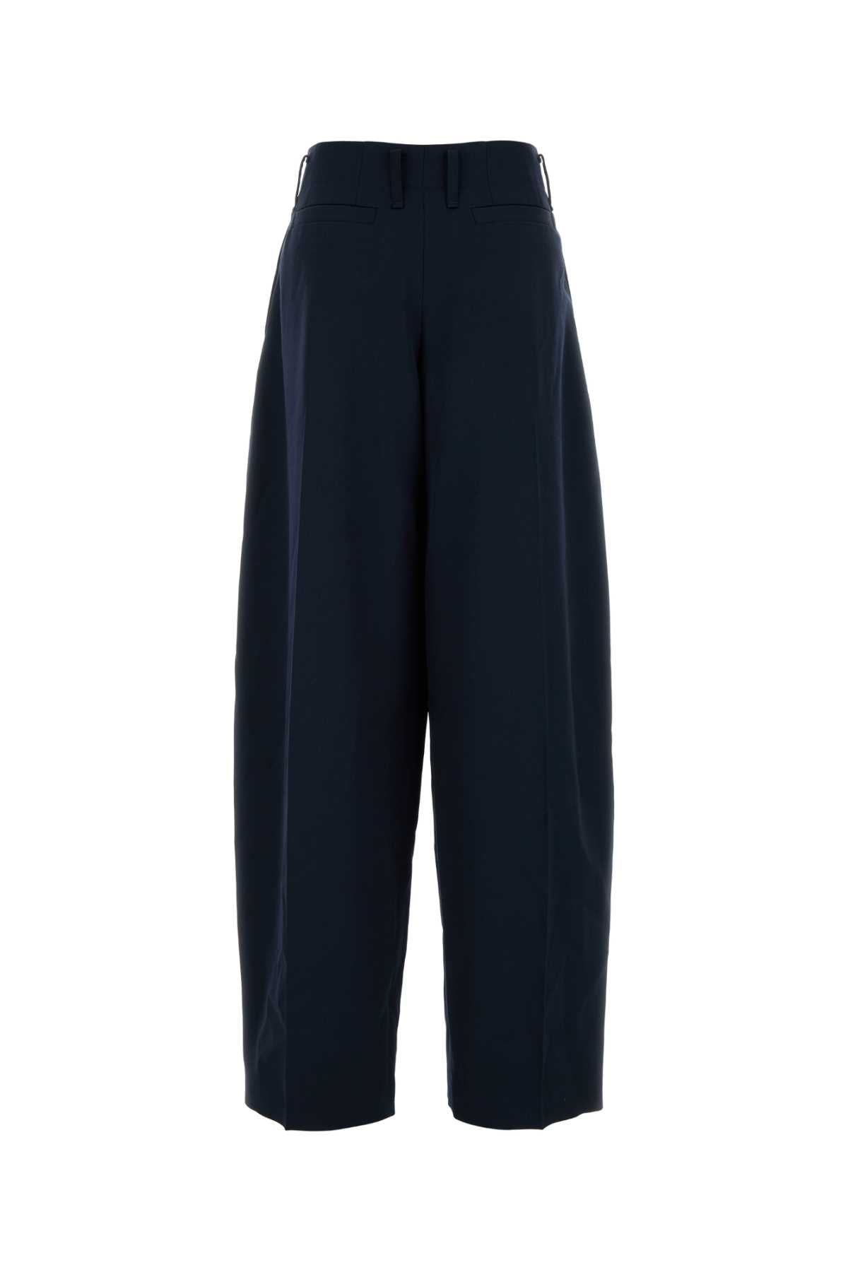 Navy Blue Wool Wide-Leg Pant Plt Wide Lg Trs Pantaloni