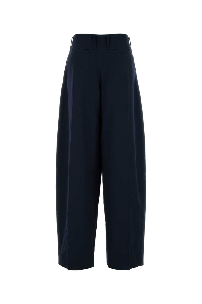 Navy Blue Wool Wide-Leg Pant Plt Wide Lg Trs Pantaloni