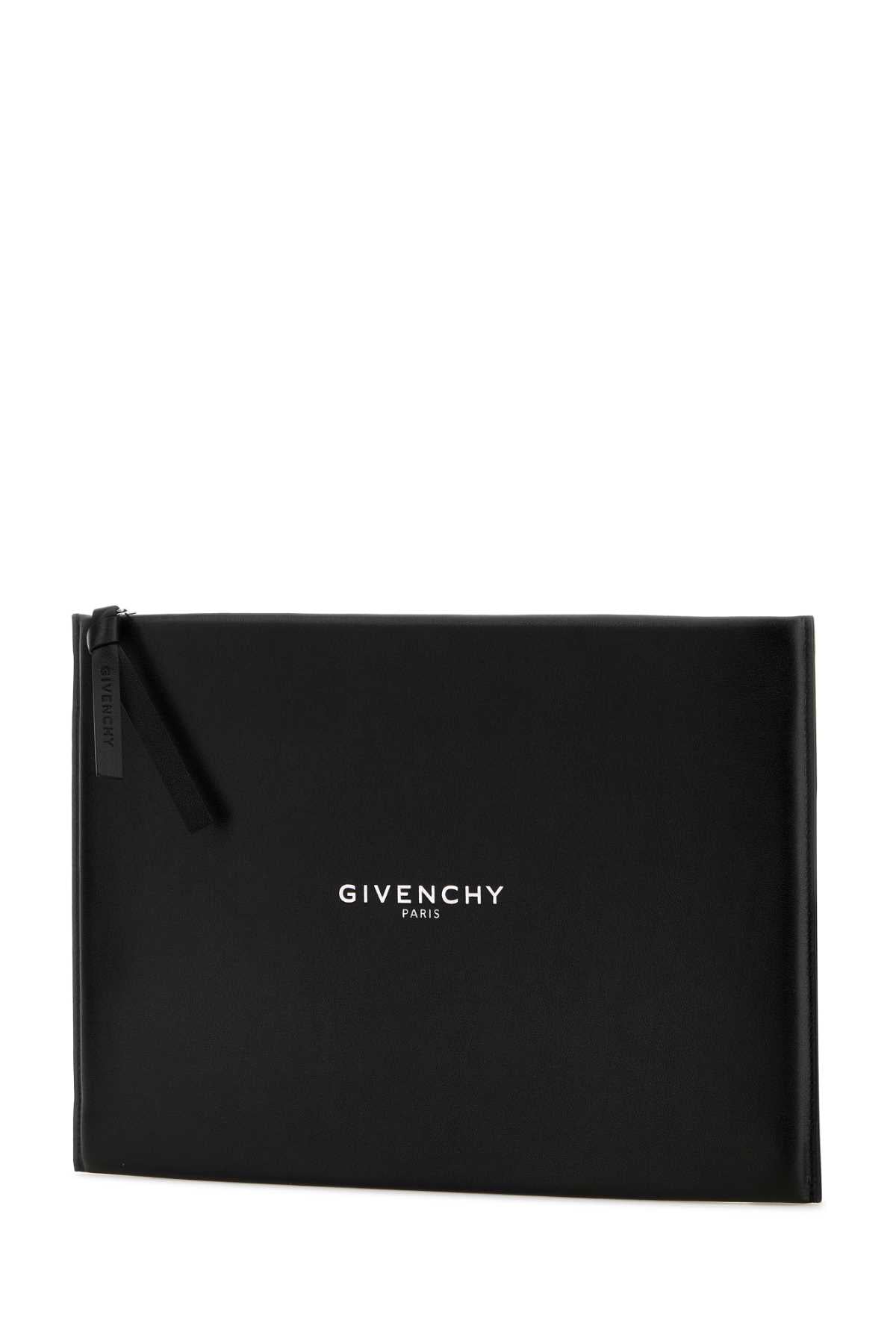 Black Leather Large Antigona Stamped Clutch
