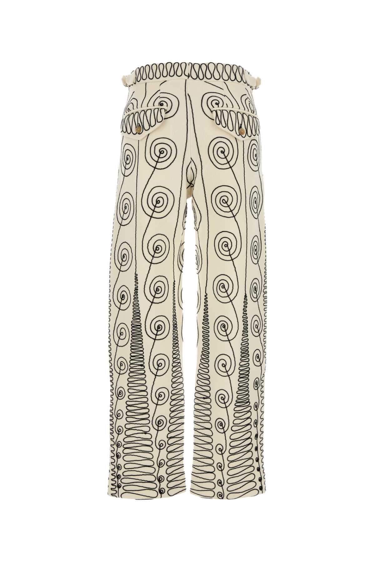 Embroidered Wool Quillwork Pant Creamblack Exterior: Pantaloni