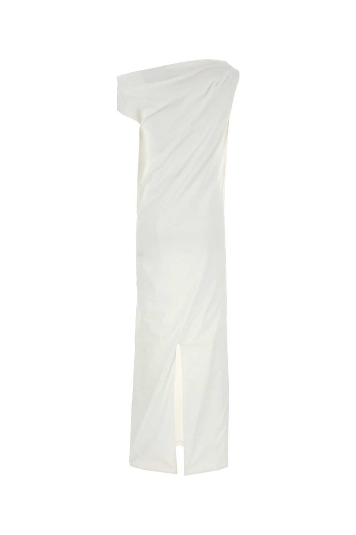 White Stretch Poplin Tiche One-Shoulder Dress Abiti