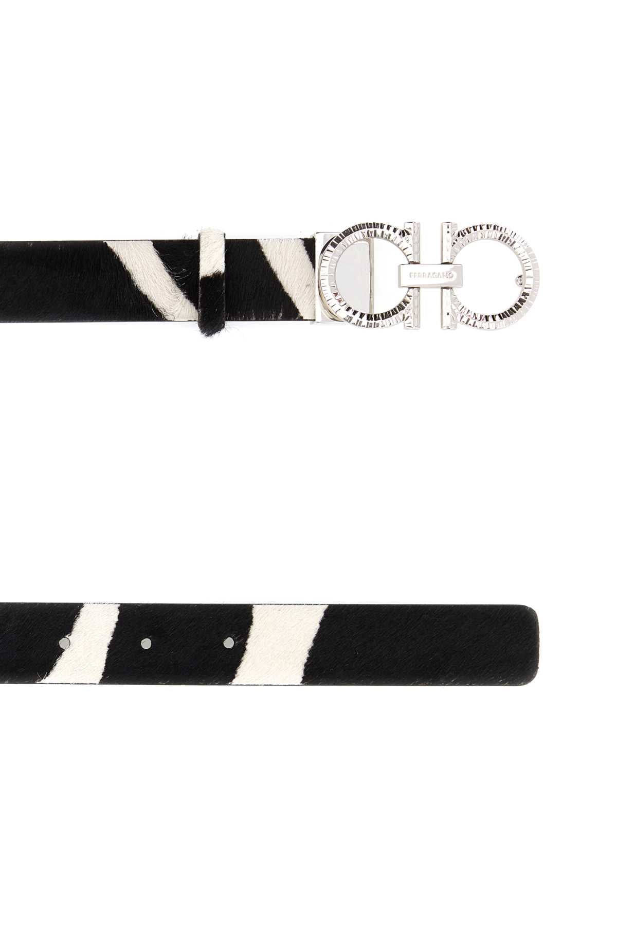 Printed Calf Hair Reversible Belt Bianconero Cinture