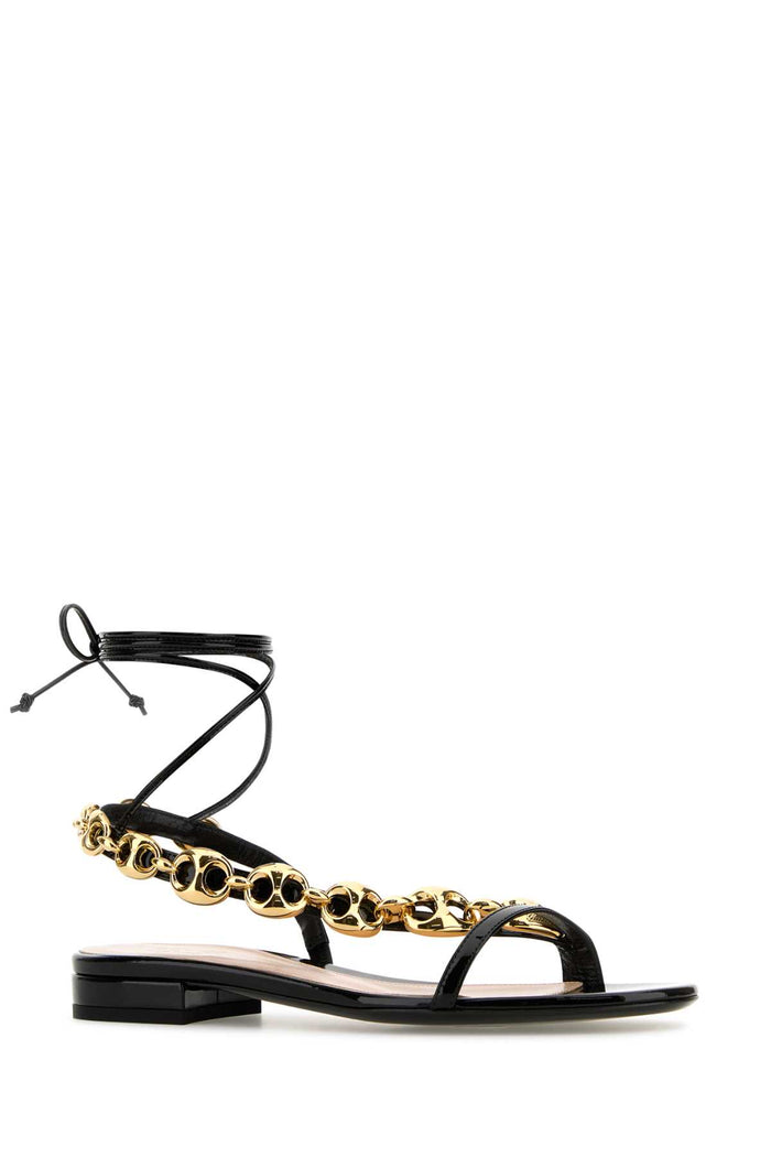 Black Leather Gucci Marina Chain Sandals Blackblackblack Sandali