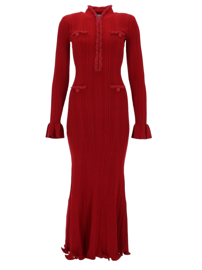 Midi Dress With Pearls Red