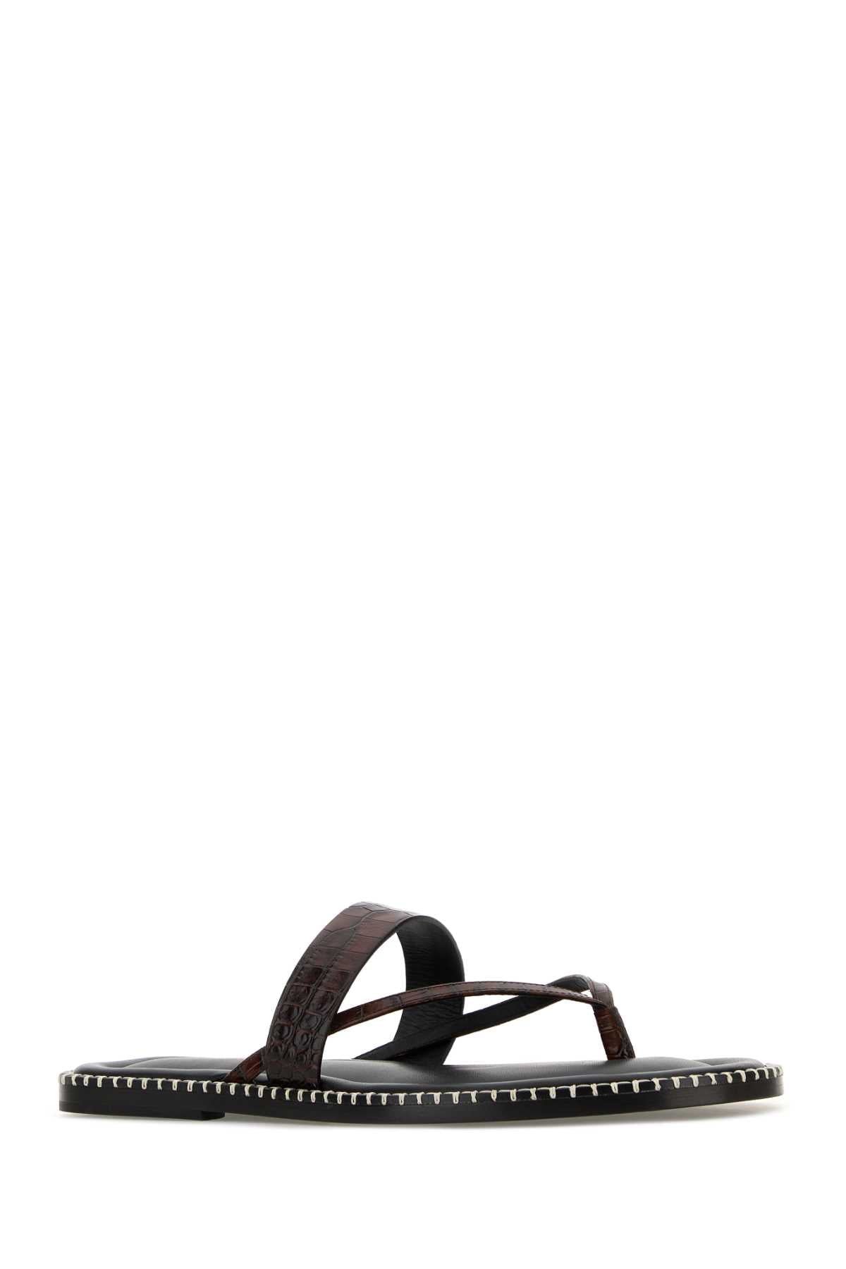 Brown Leather Thong Slippers Darkbrown