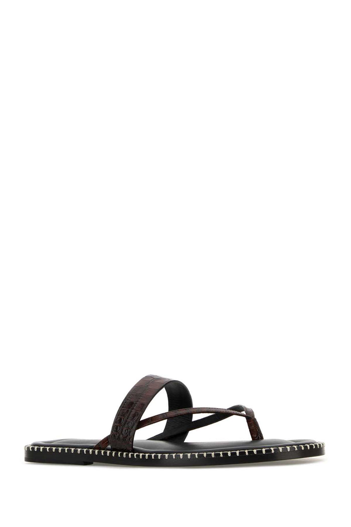 Brown Leather Thong Slippers Darkbrown