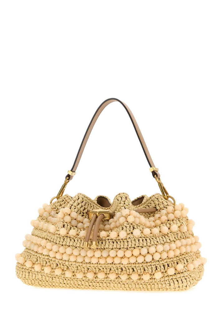 Raffia Medium Cinch Handbag Naturalcappuccinogold Borse A Mano