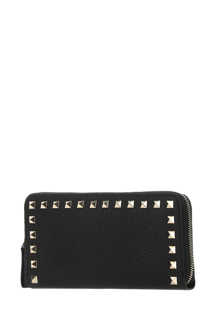 Black Leather Rockstud Wallet Nero Portafogli