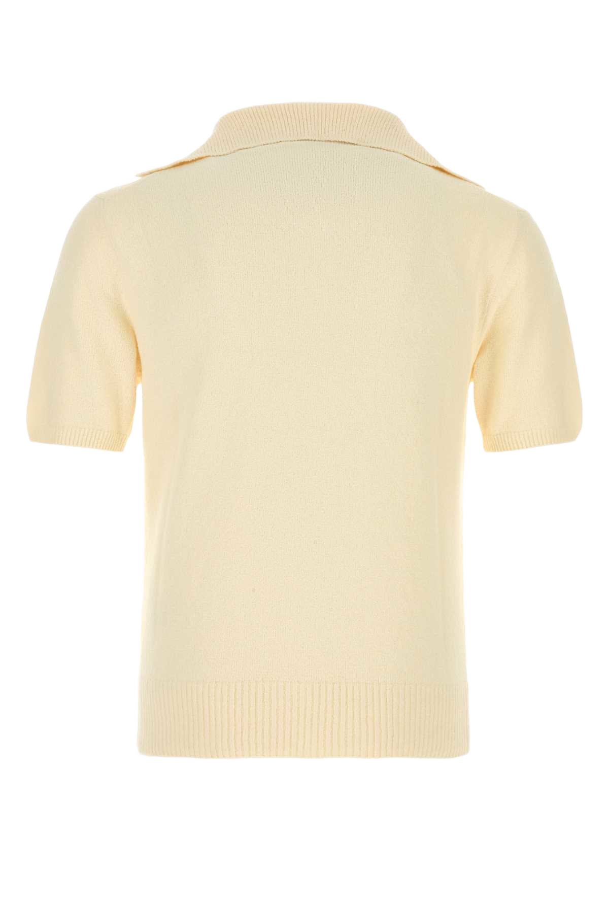 Cream Cotton Blend Polo Shirt Beige Exterior: Nylon