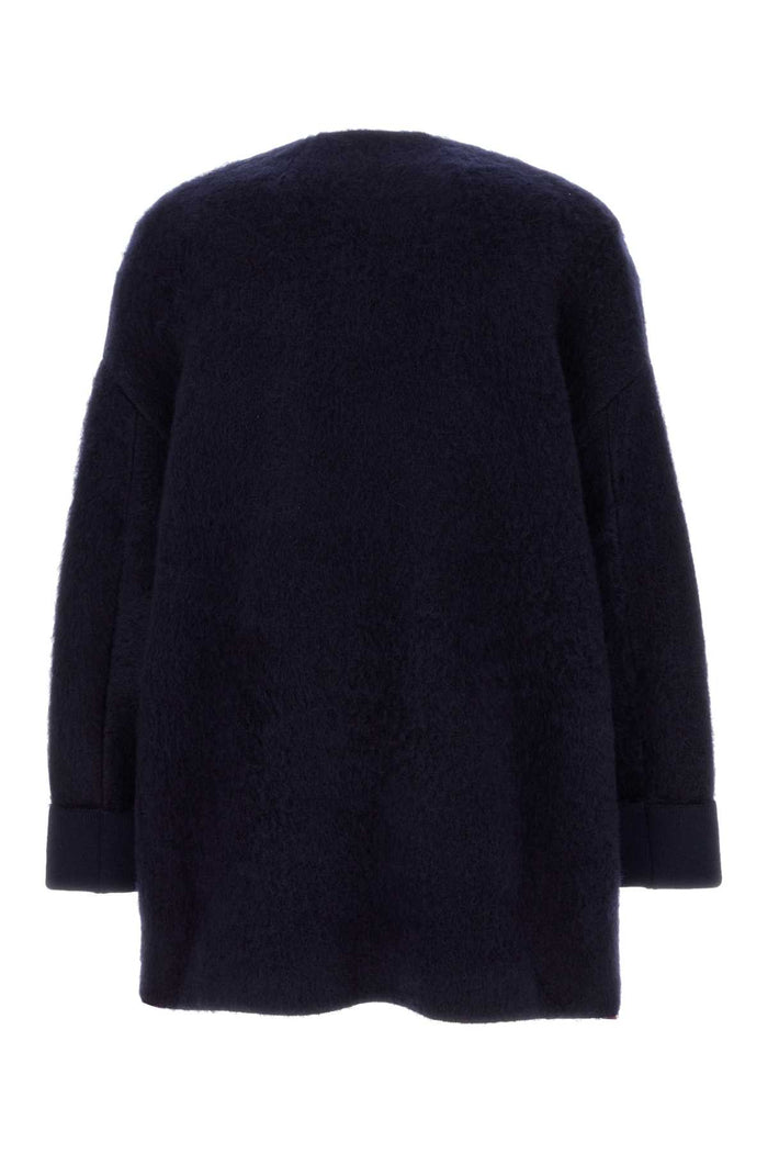 Navy Blue Stretch Wool Blend Cardigan Maglieria