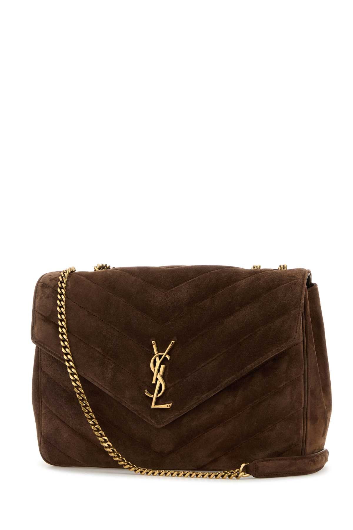 Brown Suede Large Lou Shoulder Bag Barkbrown Borse A Tracolla