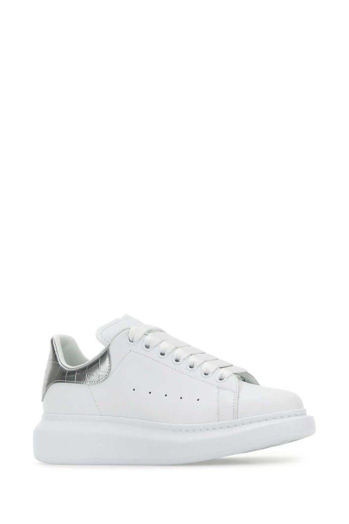 Whitesilver Leather Upper And Rubber Sole Sneaker